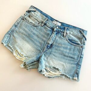 Free People Distressed Denim Cutoff Shorts in Blue | Size 26